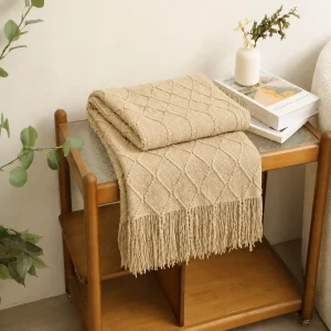 Cream Popcorn Knit Throw