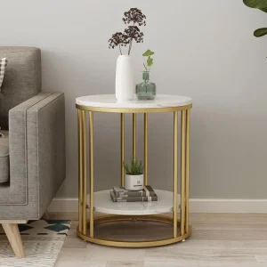 White Marble 2-Tier Side Table